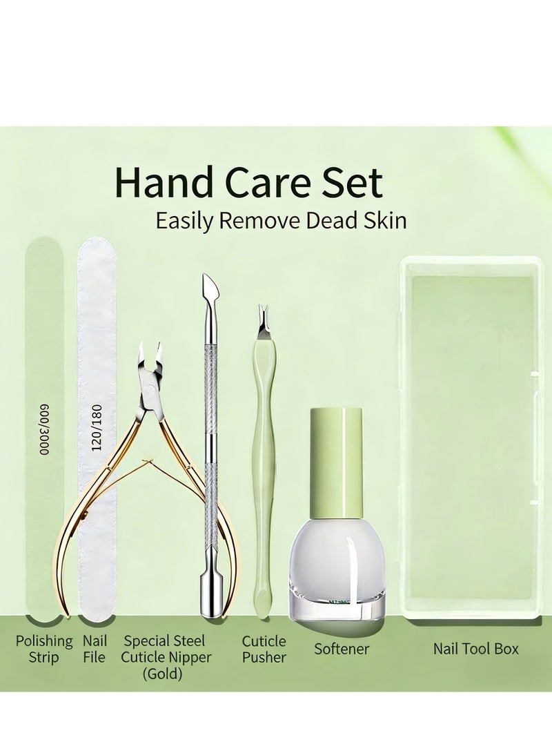 Woofixer 7-PCS Professional Manicure Kit with Cuticle Softener, Gold-Handle Stainless Steel Nipper, Nail Files & Pusher Set, Portable Storage Box, Home Nail Care Tools - Image 1